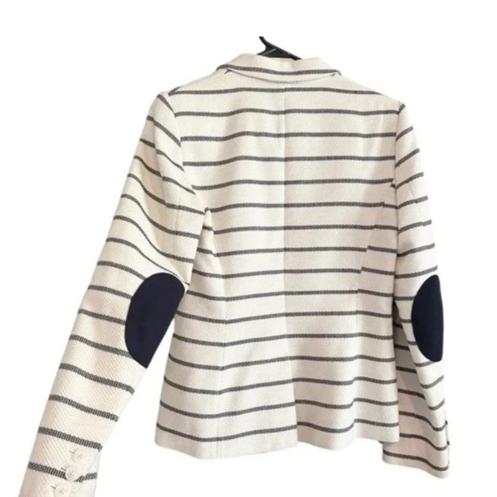 VTG Tommy Hilfiger Womens Navy Striped Blazer‎ Size 10 Elbow Patches
